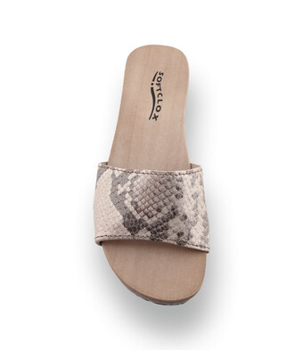 Softclox Kelly - Exklusiver Holz-Clog mit Schlangenprägung in Beige-Braun