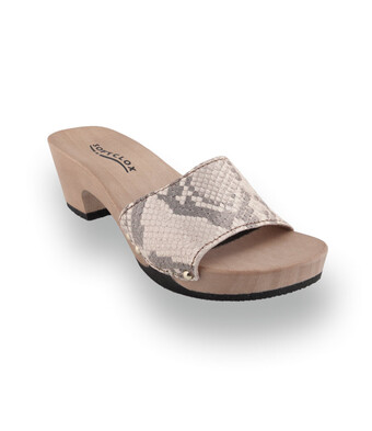 Softclox Kelly - Exklusiver Holz-Clog mit Schlangenprägung in Beige-Braun