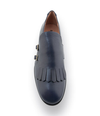 Status Loafer Doppelmonk in blau mit Fransenlasche