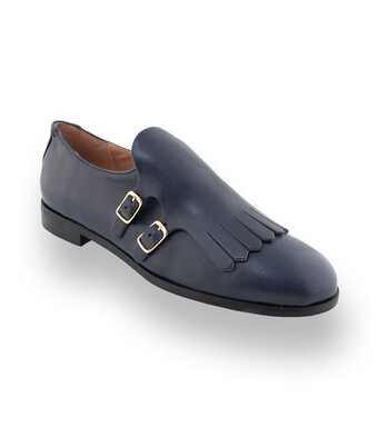 Status Loafer Doppelmonk in blau mit Fransenlasche