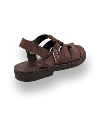 Herren-Halbsandale aus braunem Veloursleder mit vier Riemen