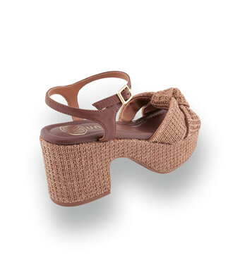 Unisa Kasis - Exklusive Plateau-Sandale aus Naturbast mit braunem Leder