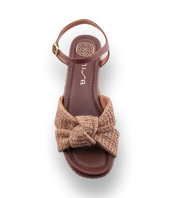 Unisa Kasis - Exklusive Plateau-Sandale aus Naturbast mit braunem Leder