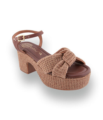 Unisa Kasis - Exklusive Plateau-Sandale aus Naturbast mit braunem Leder