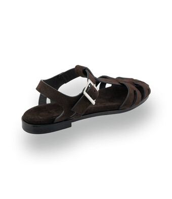 Viamercanti - Fersenfreie Fisherman Sandale in dunkelbraunem Veloursleder