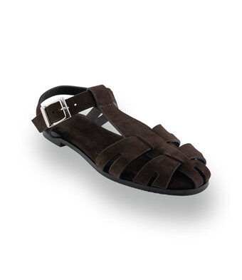 Viamercanti - Fersenfreie Fisherman Sandale in dunkelbraunem Veloursleder