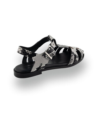 Viamercanti -&nbsp; Fersenfreie Fisherman Sandale in Schwarz mit Schlangenpr&auml;gung