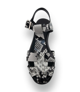 Viamercanti -&nbsp; Fersenfreie Fisherman Sandale in Schwarz mit Schlangenpr&auml;gung