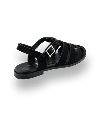 Viamercanti -&nbsp; Fersenfreie Fisherman Sandale in schwarzem Veloursleder