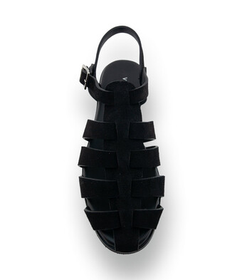 Viamercanti -&nbsp; Fersenfreie Fisherman Sandale in schwarzem Veloursleder