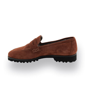 Viamercanti Loafer Lammfellgefüttert in nougatbraun Veloursleder