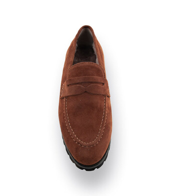 Viamercanti Loafer Lammfellgefüttert in nougatbraun Veloursleder