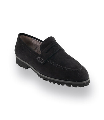 Viamercanti Loafer Lammfellgefüttert in schwarz Veloursleder