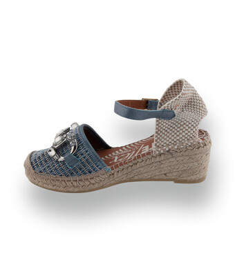Viguera - Edle Bast-Espadrilles mit Silberfaden und Schmuckkette in Blau