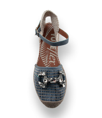 Viguera - Edle Bast-Espadrilles mit Silberfaden und Schmuckkette in Blau