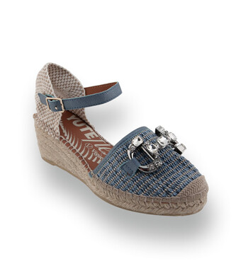 Viguera - Edle Bast-Espadrilles mit Silberfaden und Schmuckkette in Blau