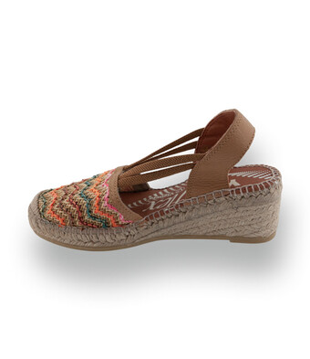 Viguera - Farbenfrohe Bast-Espadrilles mit Wellen-Muster in Beige-Bunt