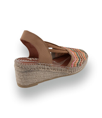 Viguera - Farbenfrohe Bast-Espadrilles mit Wellen-Muster in Beige-Bunt