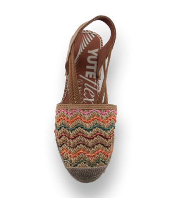 Viguera - Farbenfrohe Bast-Espadrilles mit Wellen-Muster in Beige-Bunt