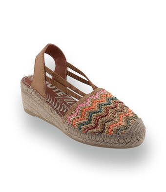 Viguera - Farbenfrohe Bast-Espadrilles mit Wellen-Muster in Beige-Bunt