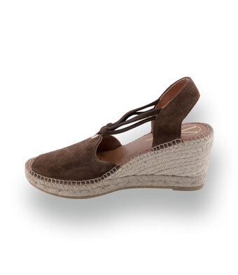 Viguera - Exklusive Velours-Espadrilles mit hellem Jutekeil in Mittelbraun