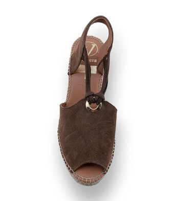 Viguera - Exklusive Velours-Espadrilles mit hellem Jutekeil in Mittelbraun