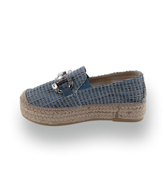 Viguer - Edle Bast-Slip-Ons mit Silberfaden und Schmuckkette in Blau