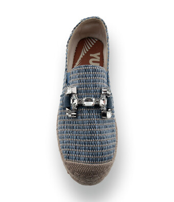 Viguer - Edle Bast-Slip-Ons mit Silberfaden und Schmuckkette in Blau