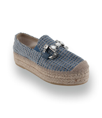 Viguer - Edle Bast-Slip-Ons mit Silberfaden und Schmuckkette in Blau